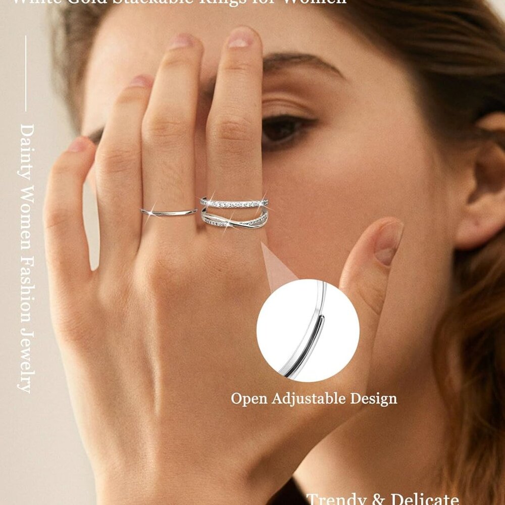 Trendy Hypoallergenic Silver Stackable Rings With… - image 2